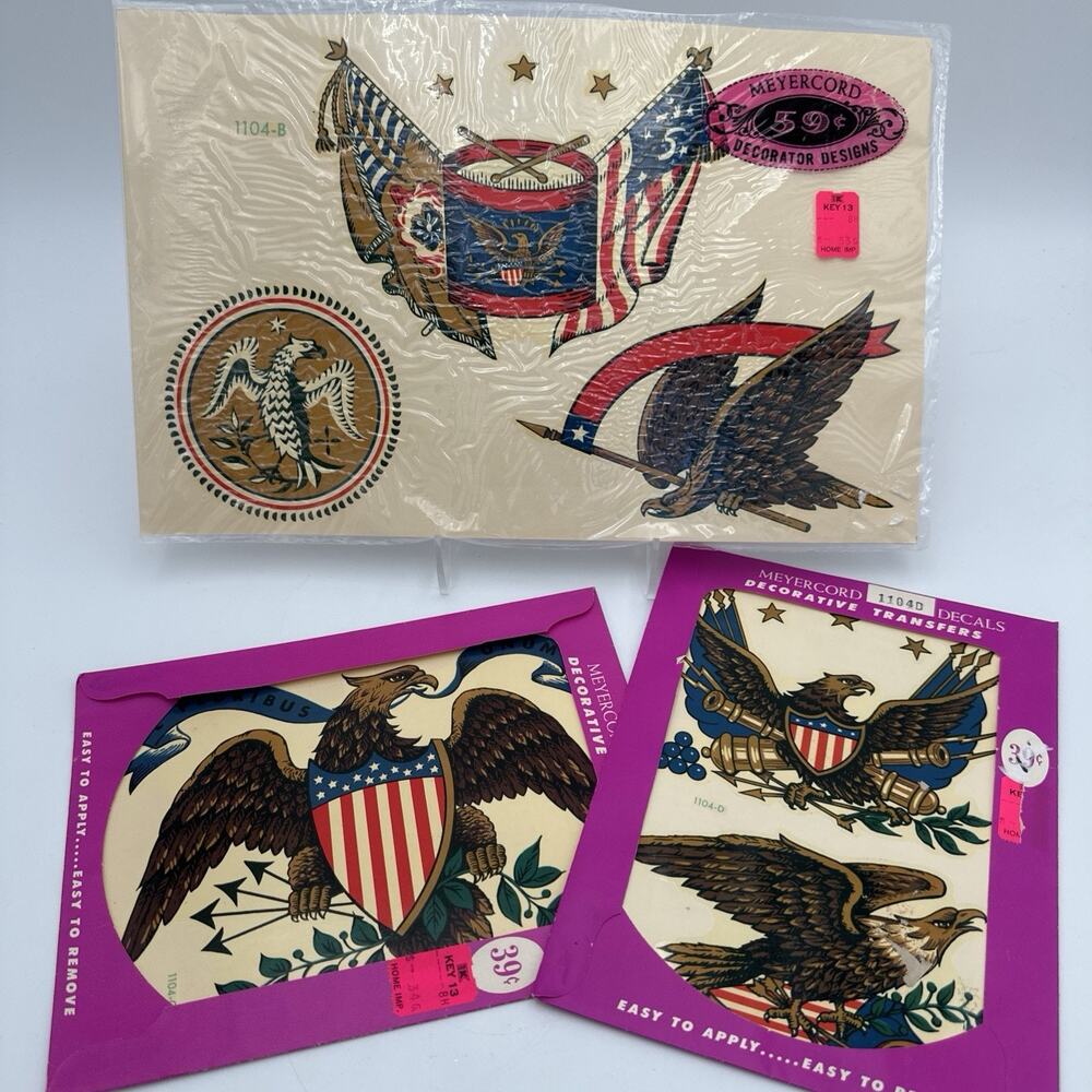 Vintage Meyercord Americana Decorative Decal Transfers 1104D, 1104C, 1104B NEW